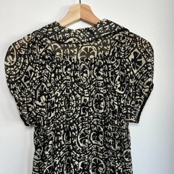 Anna Sui 100% Silk Sheer Black White Red Pattern Lace Up Mini Dress, Size Small - Picture 9 of 9